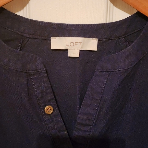 LOFT Blue Hi-lo Size Large Linen Blend Dress - Picture 3 of 7